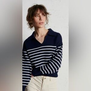 XO Kerri Rosenthal Navy and White Striped V Neck Sweater NWT